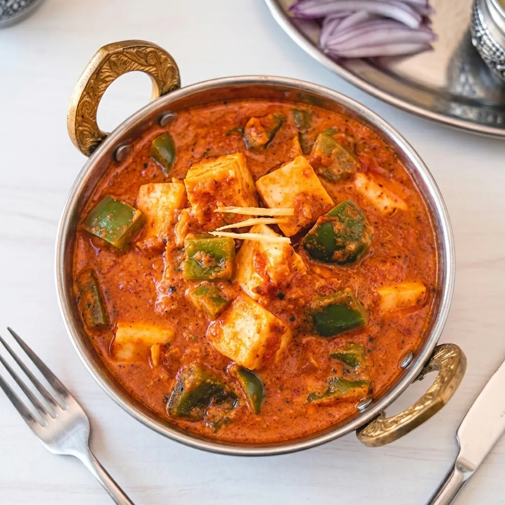 Kadai paneer with fresh roti at our Indian restaurant on Banff Avenue