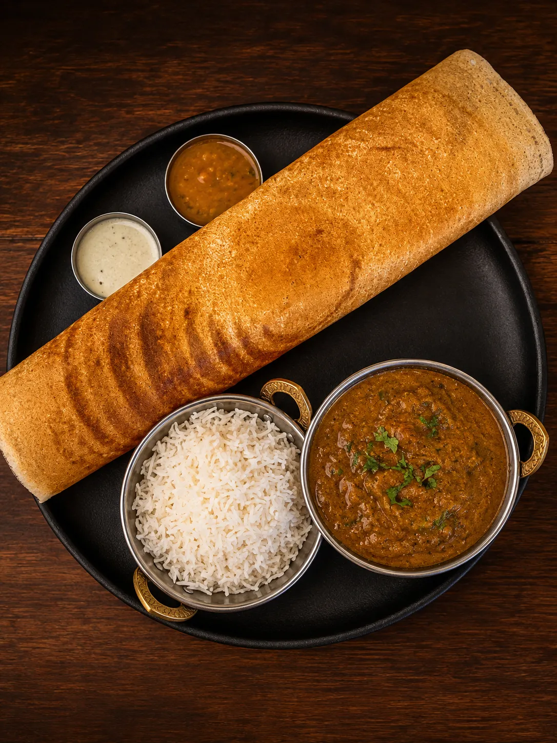 Crispy masala dosa with sambar and chutney at Indian Curry House-Banff in downtown Banff