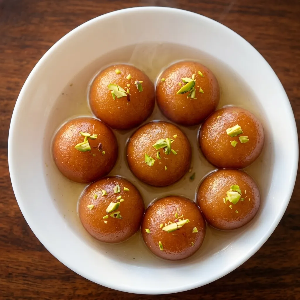 Warm gulab jamun dessert in cardamom syrup at Indian Curry House-Banff